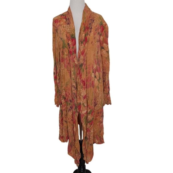 Tianello Martha Duster Womens Size Small Orange Floral Long Sleeve Cardigan - Picture 1 of 9